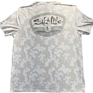 Salt Life SLX Camo Performance Shirt XXL Fishing UV Pocket Tee Tan White